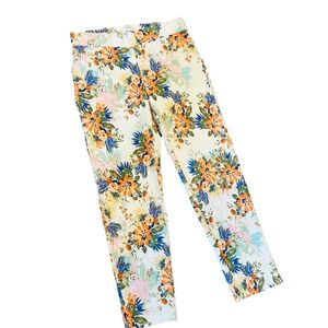 89th + Madison Floral Pull-On Pants Small S Comfort Waist Stretch Ankle Bright